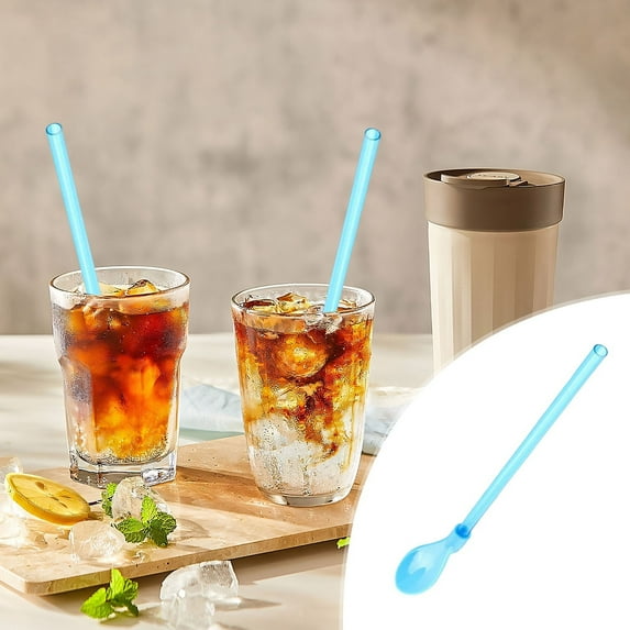 Vacemry Straw Spoons, 5 Piece Straw Spoon Set, Reusable Stirring Spoon for Drinks, Plastic Mixing Scoop for Tea Juice, Party Wedding Kitchen Utensil