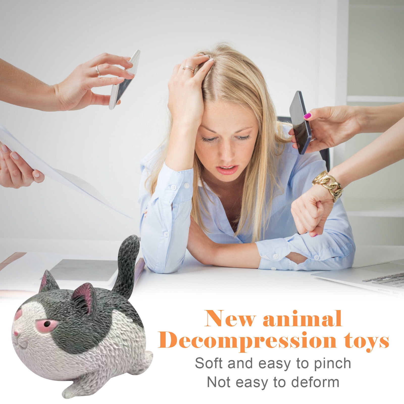 Vacemry Stress Relief SqueezingToy, Soft Hand Grip Ball for Anxiety Fidget Sensory Therapy, Angry Cat Squeeze for Office Desk Home Car Travel, Cute Novelty Decompression Gift for AdultsKids