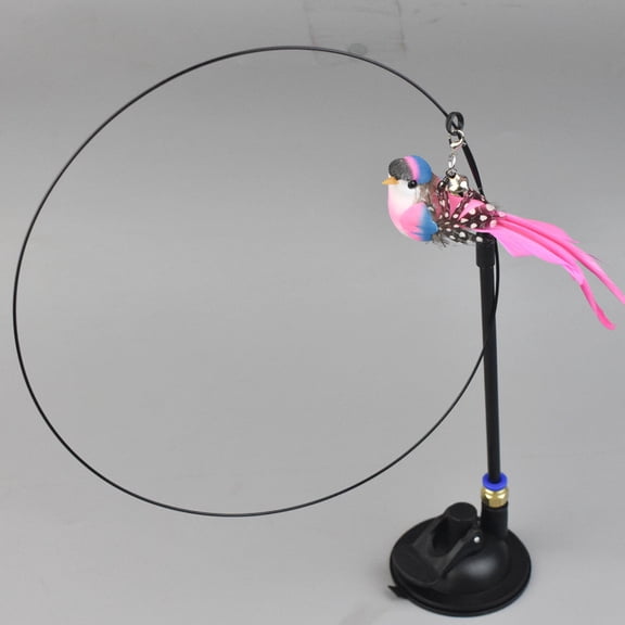 Vacemry Suction Cup CatToy, Handheld Interactive Wand with Double Head and Feather Replacement Heads, Realistic Prey Motion Teaser for Indoor Play, Living Room Bedroom Floor, Pet Enrichment Activity