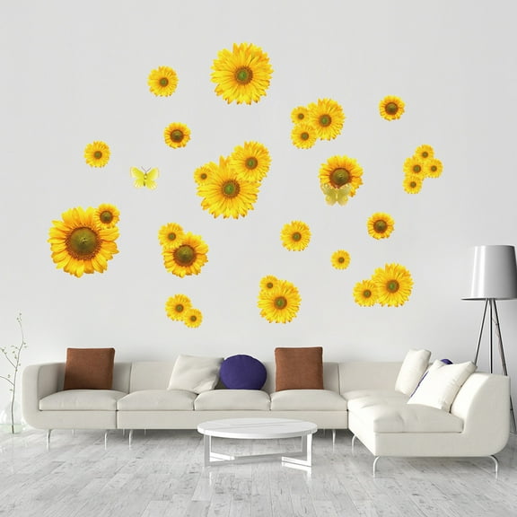 Vacemry Sunflower Wall StickerSunflower Butterfly Pattern Removable Wall Decal, Self Adhesive PVC Sticker for Living Room Bedroom Home Decor, Easy to Install