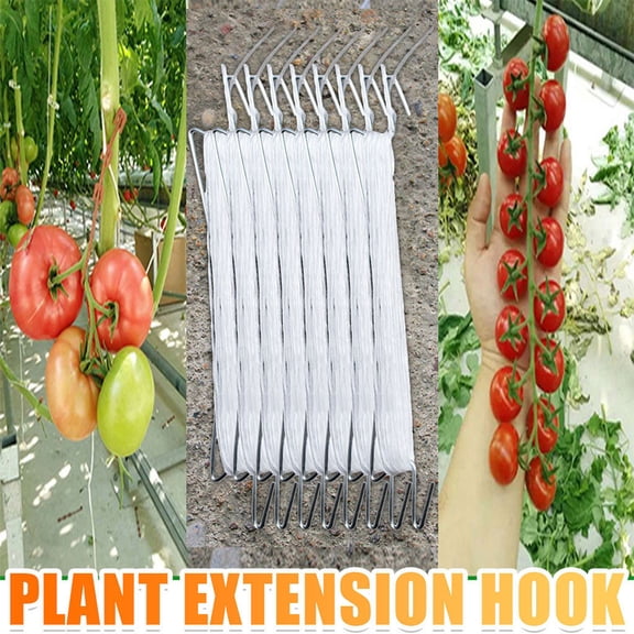 Vacemry Tomato Support Hooks, 10-Pack Galvanized Steel Tomato Roller Hook and Support Clips, Vegetable Hanging Hook for Cucumbers Beans EggPlants, with Nylon Rope for Greenhouse Garden