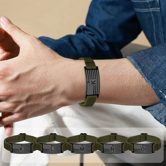 Vacemry Under $5 Adjustable Nylon Bracelet, Elastic Stretch Strap with Initial Letter, Flag Design Jewelry for Men Boys Fashion and Gift Giving