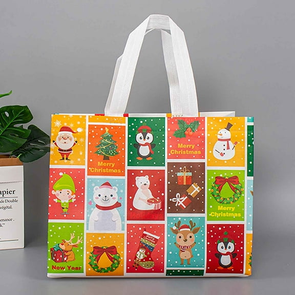 Vacemry Christmas Tote Bag, Reusable Grocery Shopping Bag with Handles Large Gift Packaging for Holiday Party Decoration and Festive Gifting