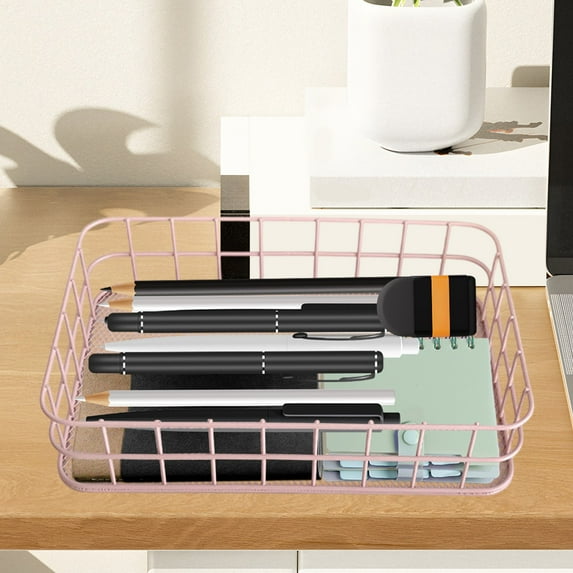 Vacemry Under $5 Metal Storage Basket, Kitchen Organizer for Fruits Snacks, Office Desktop Tray for Supplies, Multi-Purpose Wire Basket for Home Use