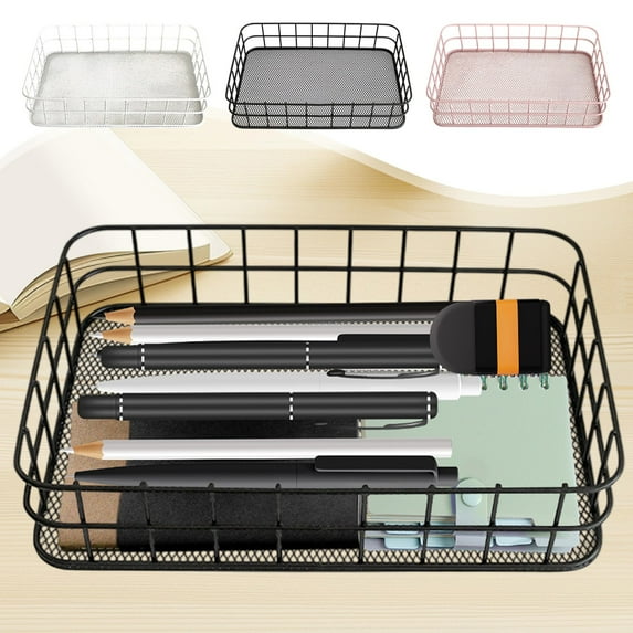 Vacemry Under $5 Metal Storage Basket, Kitchen Organizer for Fruits Snacks, Office Desktop Tray for Supplies, Multi-Purpose Wire Basket for Home Use