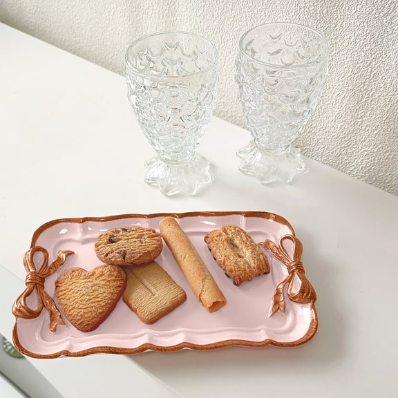Vacemry Under $5 Resin Serving Tray, Decorative Dessert Display Plate, Bow Shape Food Serving Platter, Japanese Style Tabletop Organizer for Kitchen