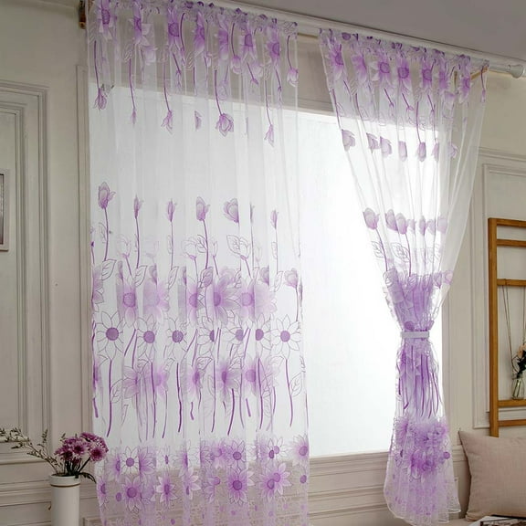 Vacemry Under $5 Sunflower Window Curtain, Large Floral Pattern Sheer, Rod Pocket Installation, Light Filtering Room Decor, Botanical Inspired Design