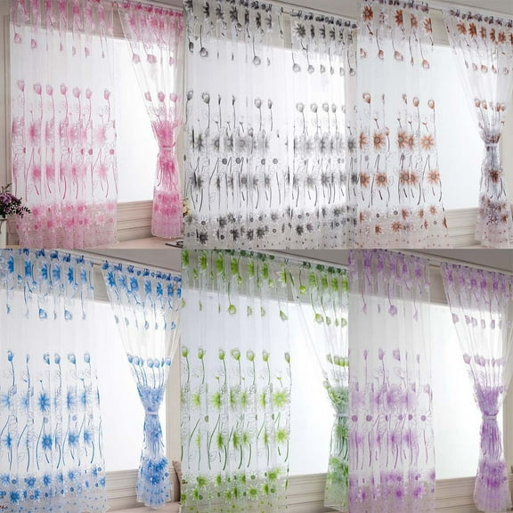 Vacemry Under $5 Sunflower Window Curtain, Large Floral Pattern Sheer, Rod Pocket Installation, Light Filtering Room Decor, Botanical Inspired Design