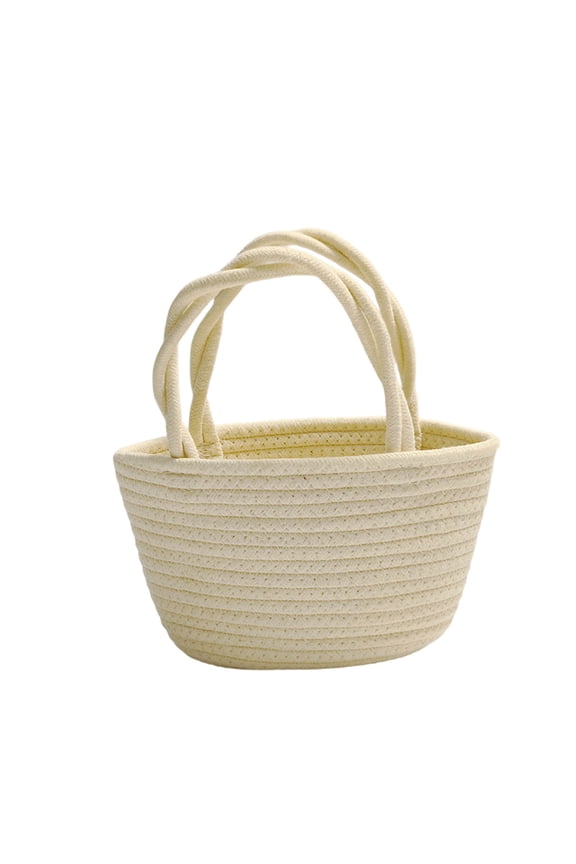 Under $5 Woven Tote Bag, Rainbow Handle Beach Carry Bag, Cotton Thread Storage Pouch, Handmade Market Shopping Bag, Bohemian Style Beach Tote