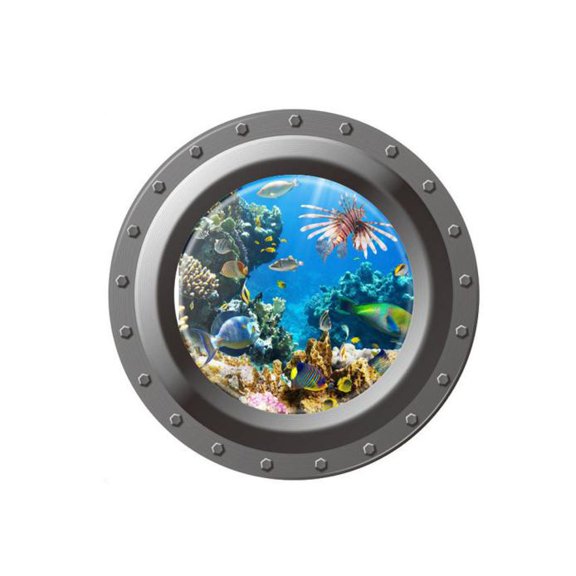 Vacemry Underwater World Window Sticker, Underwater World Window Wall Sticker 43x43cm, Submarine and Fish Removable Decal for Kids Room, Sea Theme Glass Decor