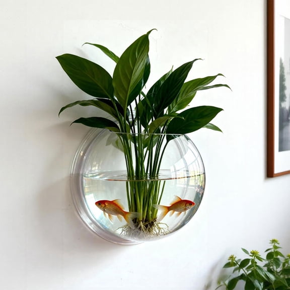 Vacemry Wall Mounted Fish Tank, Hydroponic Planter Combo for Living Room, Glass Vase with Aquatic Feature, Vertical Garden Wall Decor for Home