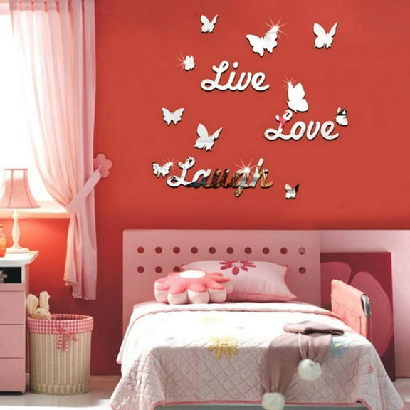 Vacemry Wall Sticker, Acrylic Mirror Wall Sticker with Live Laugh Love Quote, Removable Decal for Room Decor, Self Adhesive, DIY Home Art, Adds Shine & Style to Walls