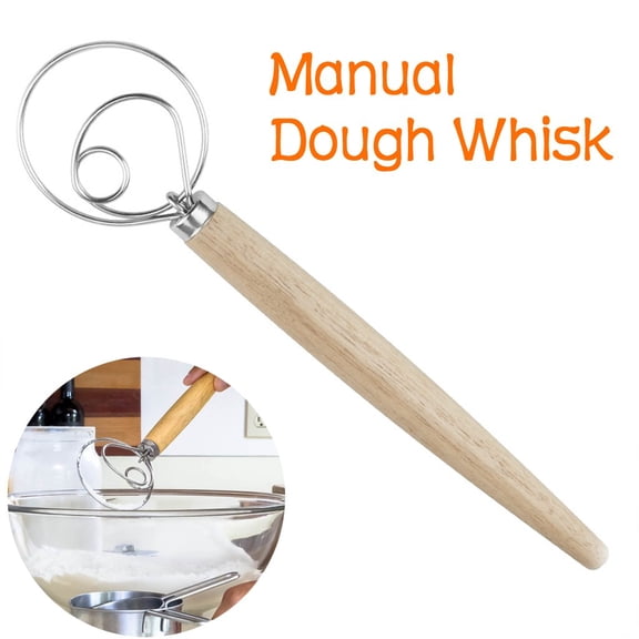 Vacemry Wooden Dough Whisk, Stainless Steel Coil Whisk with Wooden Handle, Efficiently Mixes Thick Batters, Dough, and Ingredients Without Overworking
