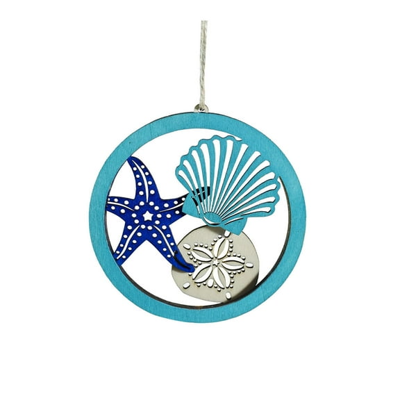Vacemry Wooden Summer Ornament, Wooden Summer Marine Fauna Hanging Ornament, Natural Landscape Sea Star Design Carved Decor for Home Wall or Car Rearview Mirror