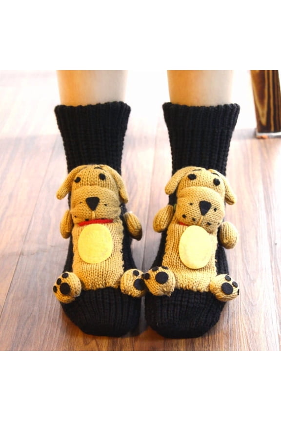 under $5 Black Dog Socks, Black Puppy Design Socks with Animal Themed Pattern, Knit Footwear for Cozy Winter Floor Slippers and Indoor Use