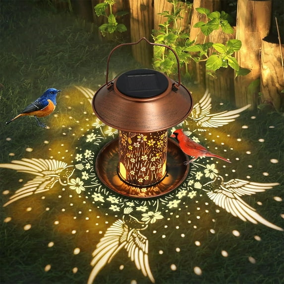 Vacemry under $5 Waterproof Solar Light, Solar Powered Bird Feeder with LED Lights, Waterproof Iron Construction for Outdoor Garden Decoration