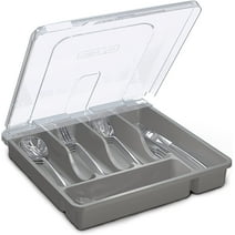 Vachan Plastic Silverware Tray for Drawer Organizer, 5 Compartments Flatware Organizer with Lid Tableware Storage Cutlery Utensil Holder