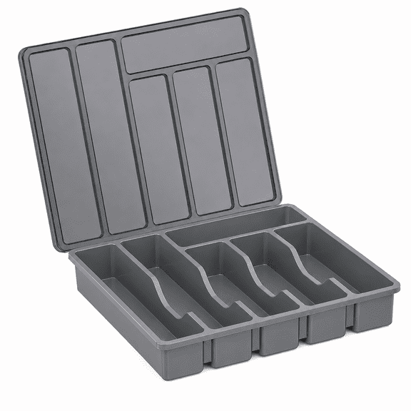 Plastic Silverware Tray for Drawer Organizer, 5 Compartments Flatware Organizer with Lid Tableware Storage Cutlery Utensil Holder