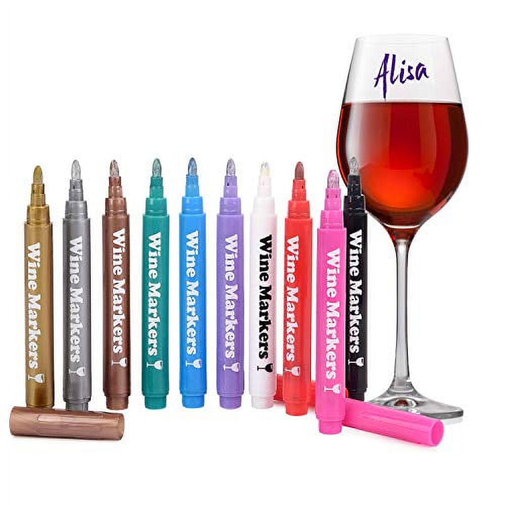 Vaci Glass Wine Glass Adult Markers, Pack of 10 Metallic Color Pens  Washable Wine Accessories