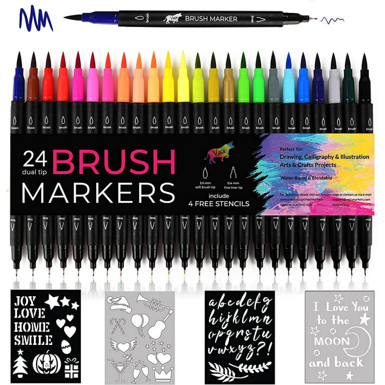 Dual Brush Pens Art Fine Tip Coloring Markers Bullet Journal Sketching 24  Pack