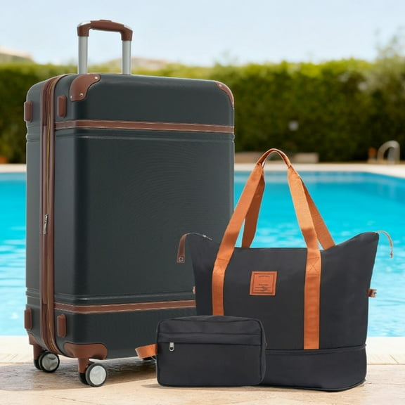 Vacmaster 3-Piece Hardshell Luggage Set with Expandable Bag, 28-Inch Checked Suitcase with 360° Spinner Wheels & TSA Lock, Lightweight Travel Set, Black,Best Luggage Set