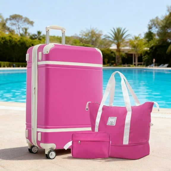 Vacmaster 3-Piece Hardshell Luggage Set with Expandable Bag, 28-Inch Checked Suitcase with 360° Spinner Wheels & TSA Lock, Lightweight Travel Set, Pink ,Best Luggage Set
