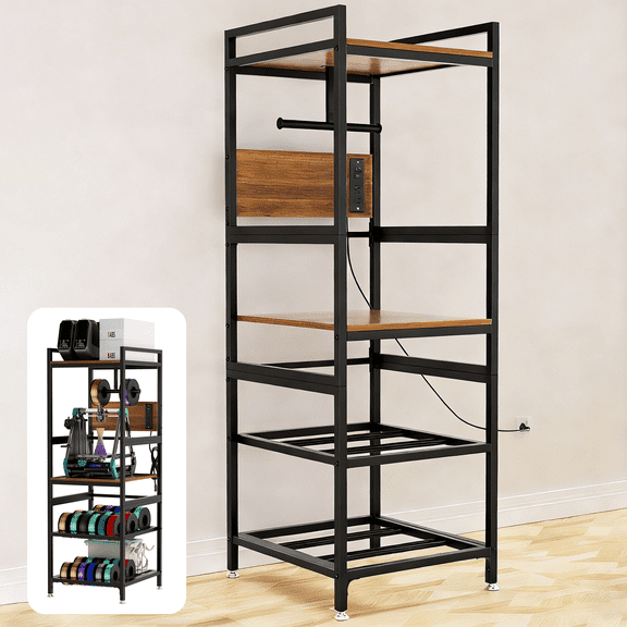 Vacmaster 3D Printer Stand with Filament Storage, Heavy-Duty Metal Frame, T-Type Filament Holder, Built-in Power Panel, Open Frame Printer Workstation for Home & Workshop