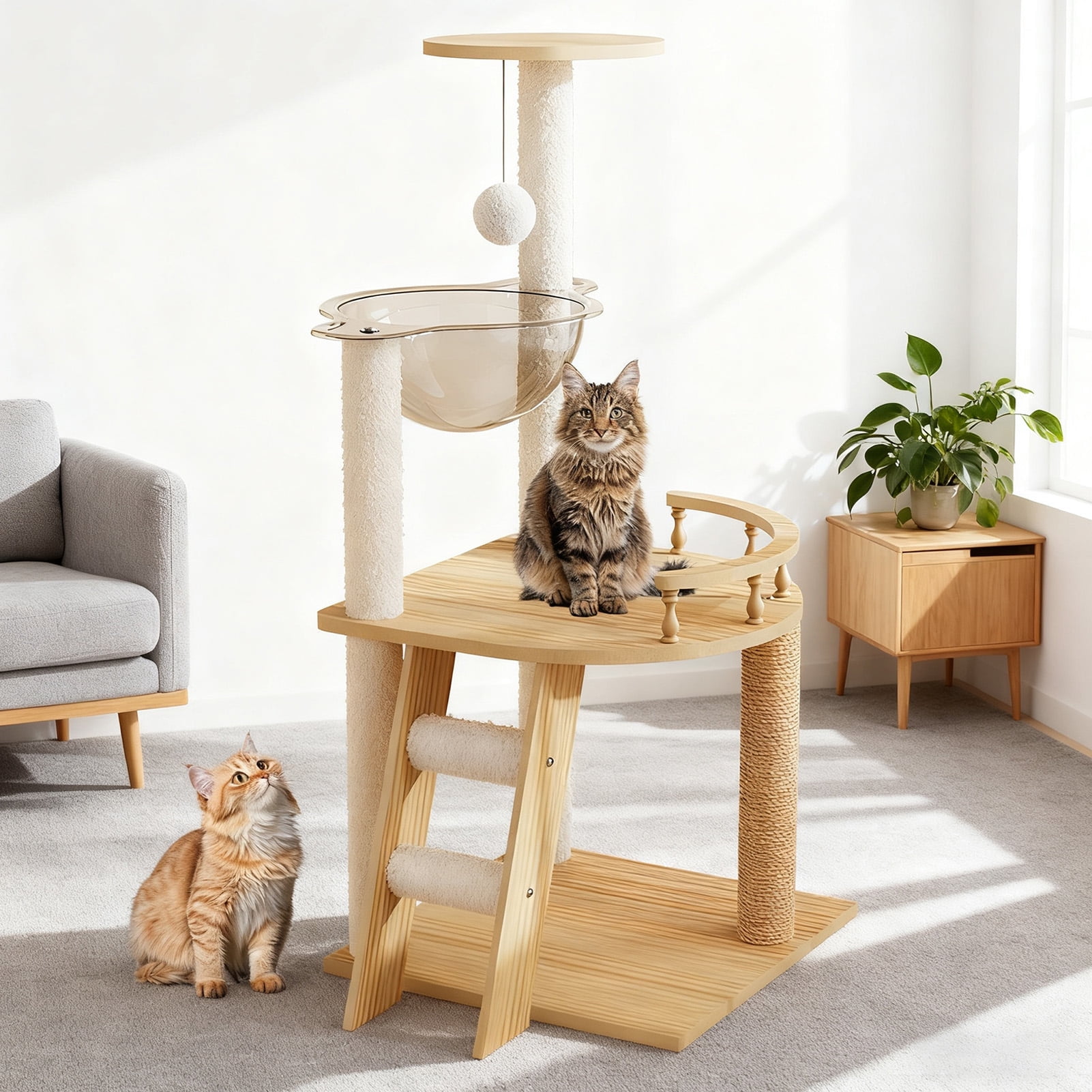 Vacmaster 41.3" Modern Cat Tower, Wood Cat Tree Tower for Indoor Cats, Cat Treewith Sisal-Covered Scratching Posts and Top Perch, Cat Condo with Acrylic Hammock for Small Large Cats
