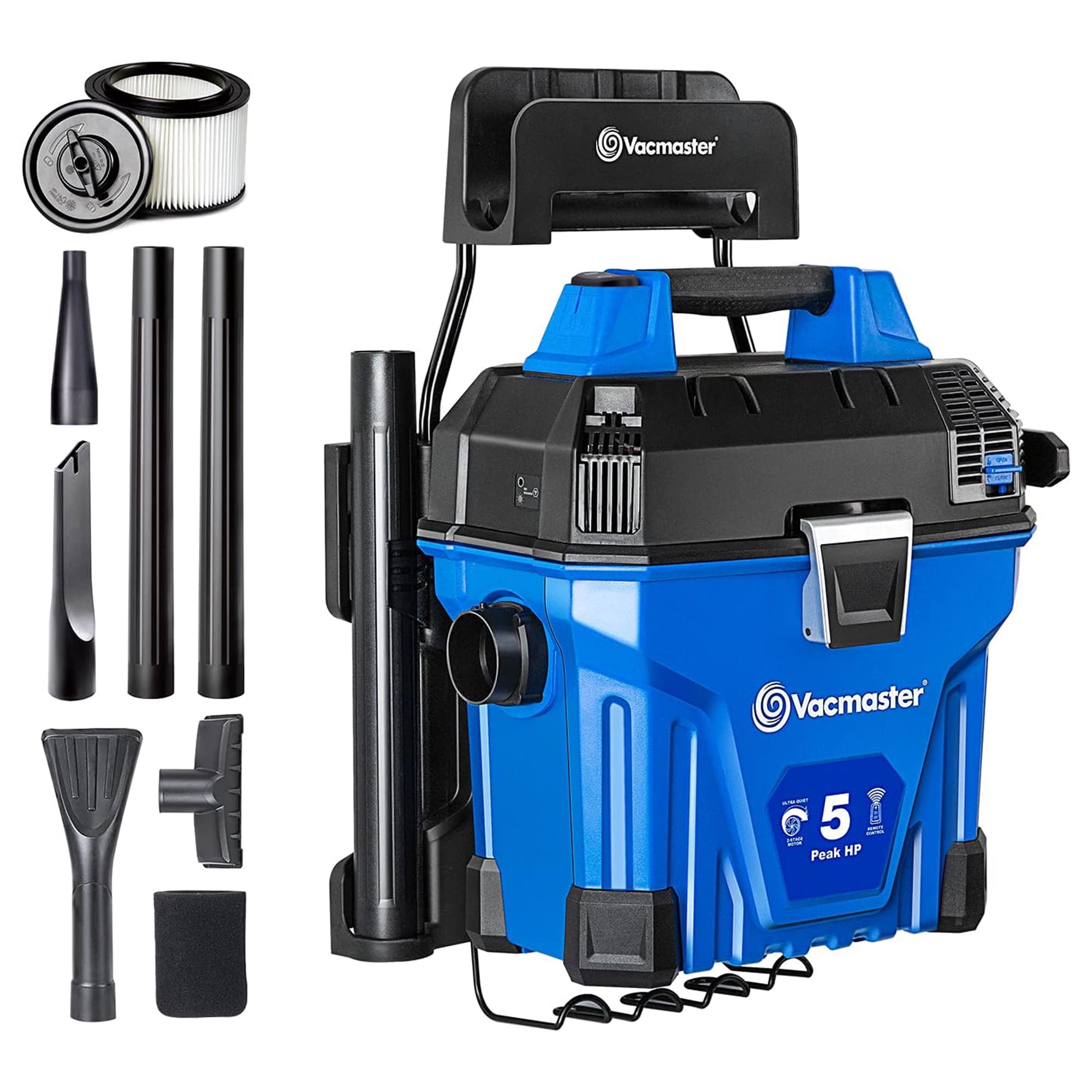 Vacmaster 5 Gallon 5 Peak HP Poly Wall Mount Wet/Dry Vacuum with Remote Control Operation, VWMB508