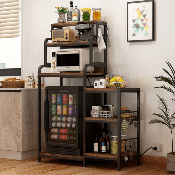 Vacmaster 7-Tier Mini Fridge & Microwave Stand with 2 AC/2 USB Outlets - Coffee Bar & Bakers Rack Storage Shelf, Utility Storage Shelf, Mini Fridge Cabinet for Kitchen, Dorm, Living Room