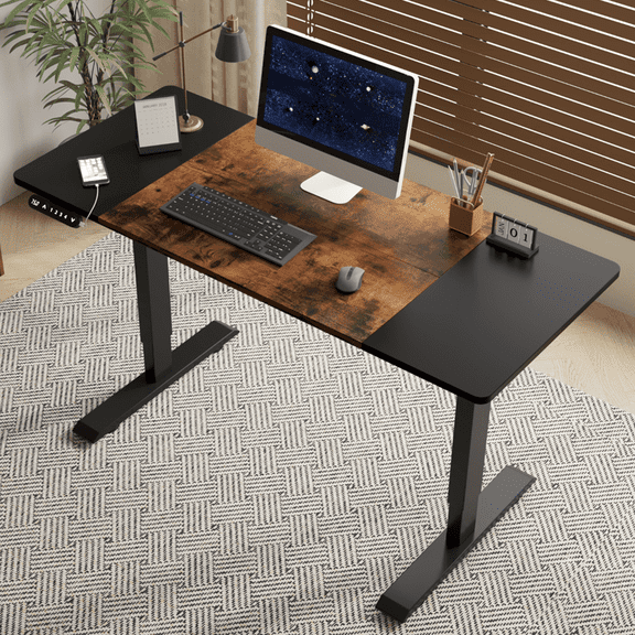 Vacmaster Electric Standing Desk 55in - Height Adjustable Home Office Desk with Memory Preset,Brown Lift-up Desk & T-Shaped Frame, Ergonomic Computer Table for Gaming and Work