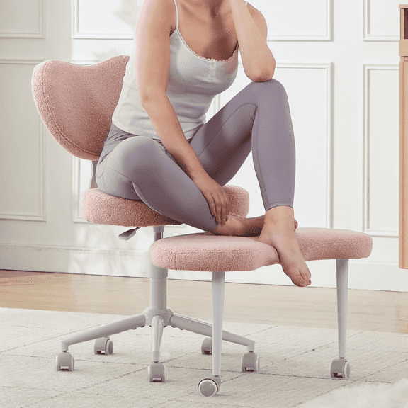Vacmaster Ergonomic Cross Legged Chair with Wheels,360° Swivel Meditation Chair,ADHD Chair, Criss Cross Desk Chair with Lumbar Support and Adjustable Stool, Flexible Design for Fidgety Sitters, Pink