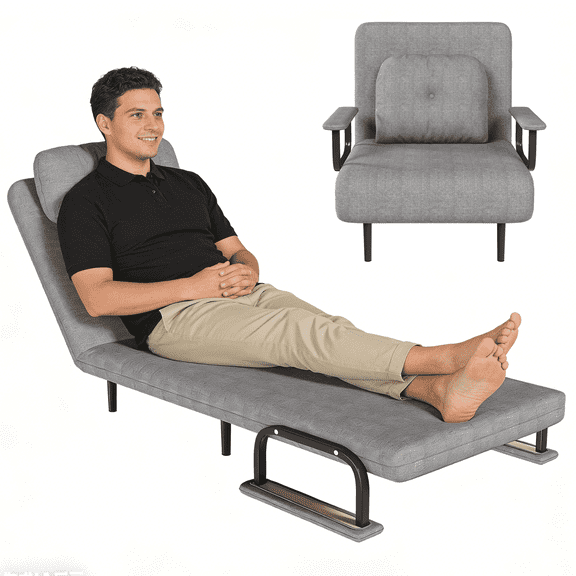 Vacmaster Folding Sofa Bed 3-in-1 Convertible Chair - 5-Position Adjustable Backrest with Pillow, Space-Saving,Armchair Lounger Sleeper for Living Room, Bedroom & Office (Gray)