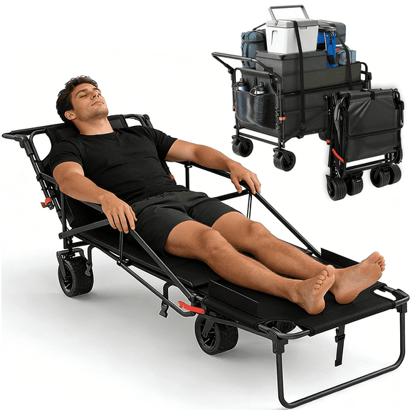 Vacmaster Heavy Duty Wagons Carts Foldable,2-In-1 Collapsible Utility Beach Wagons Carts ,Grocery Wagon,With All-Terrain Big Rubber Wheels,330lbs Capacity,For Camping, Beach,Sports, Shopping