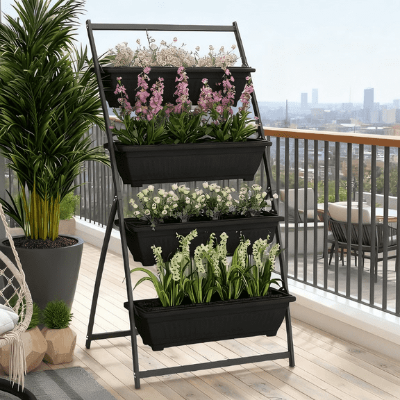 Vacmaster Indoor Outdoor Plant Stand Grow Container for Vegetable & Flowers, Plant Shelf,4-Tier Duty Metal Vertical Raised Garden Planter with 4 Boxes,Tall Plant Stands Holder Rack,for Balcony,Garden