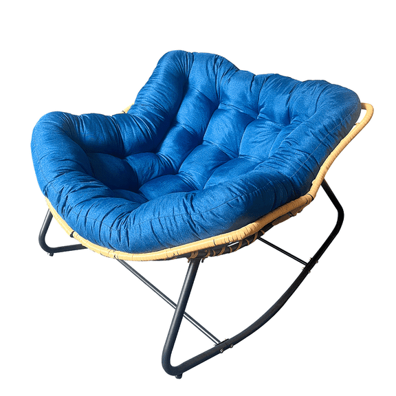 Vacmaster Outdoor Rocking Chair, Patio Egg Rocking Chair, Indoor Papasan Chair, Rattan Wicker Lounge Chair, Modern Royal Chair for Bedroom, Living Room, Porch, Garden,Lawn-Blue