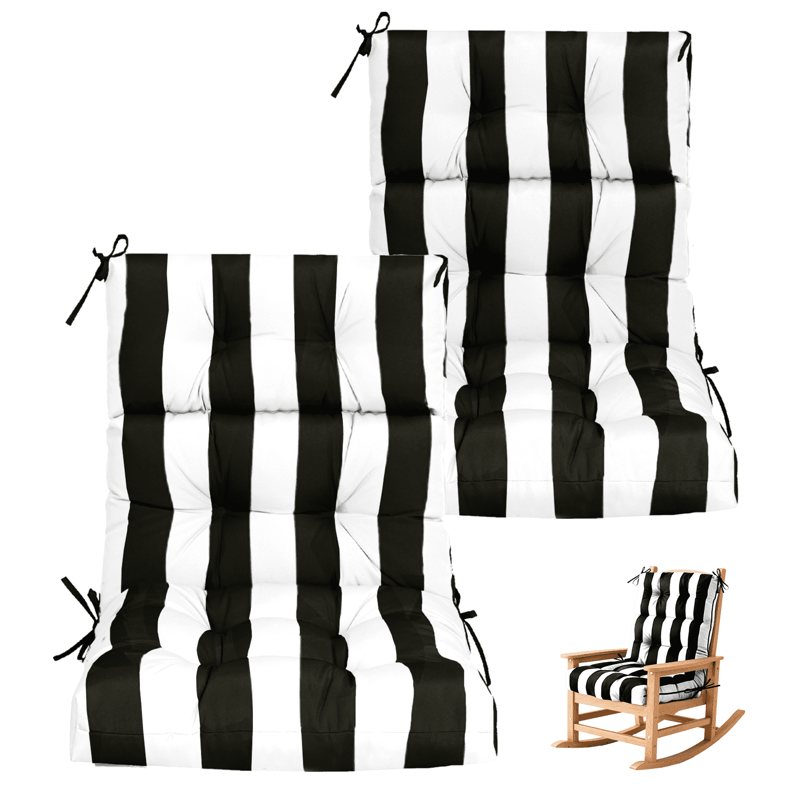 Vacmaster Patio High Back Chair Cushions Set of 2 - Outdoor Dining Chair Pads,Waterproof Replacement Seat Pad,for Rocking and Lounge Chairs,Indoor & Outdoor Furniture Cushions,Black White Stripes