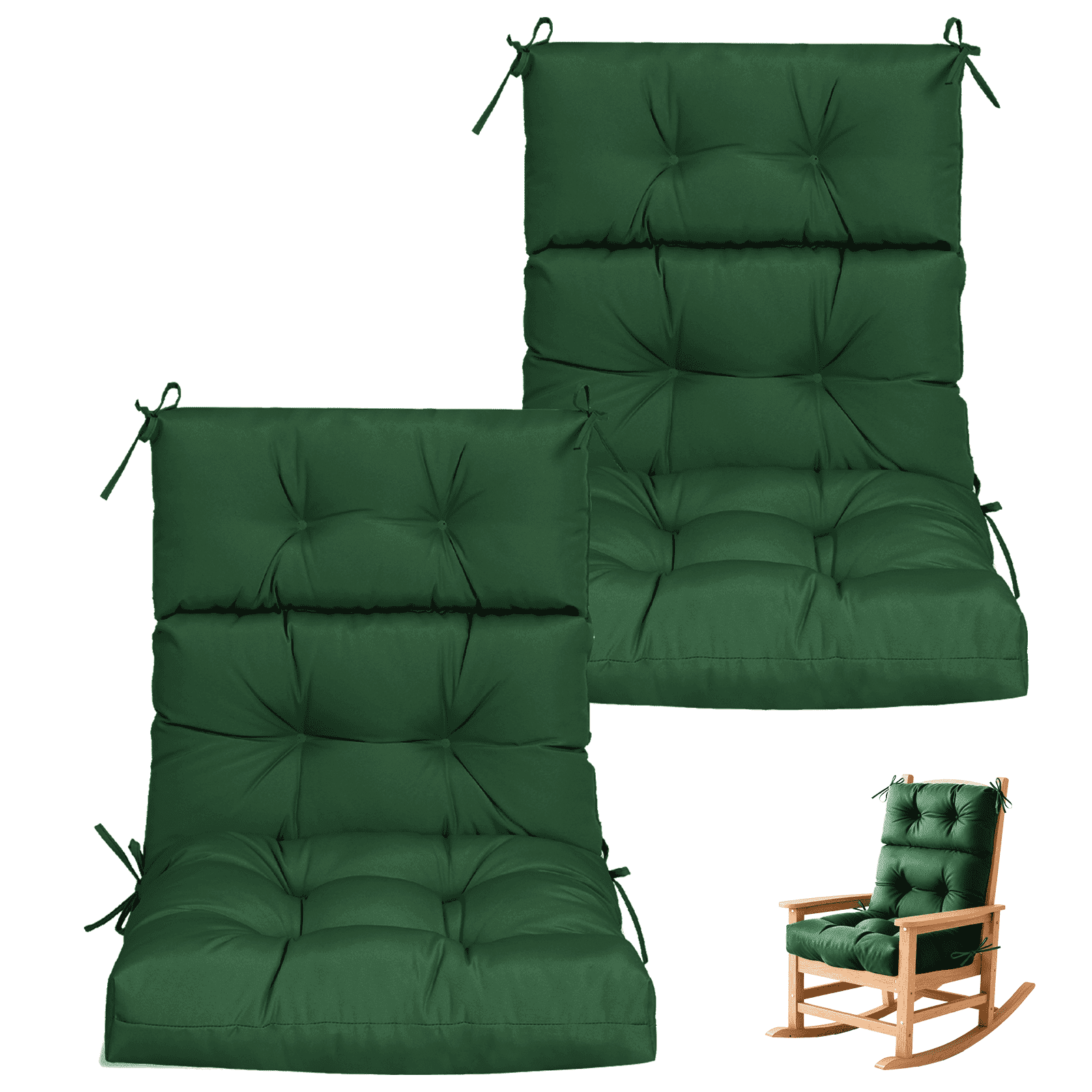 Vacmaster Patio High Back Chair Cushions Set of 2 - Outdoor Dining Chair Pads,Waterproof Replacement Seat Pad,for Rocking and Lounge Chairs,Indoor & Outdoor Furniture Cushions,Dark Green