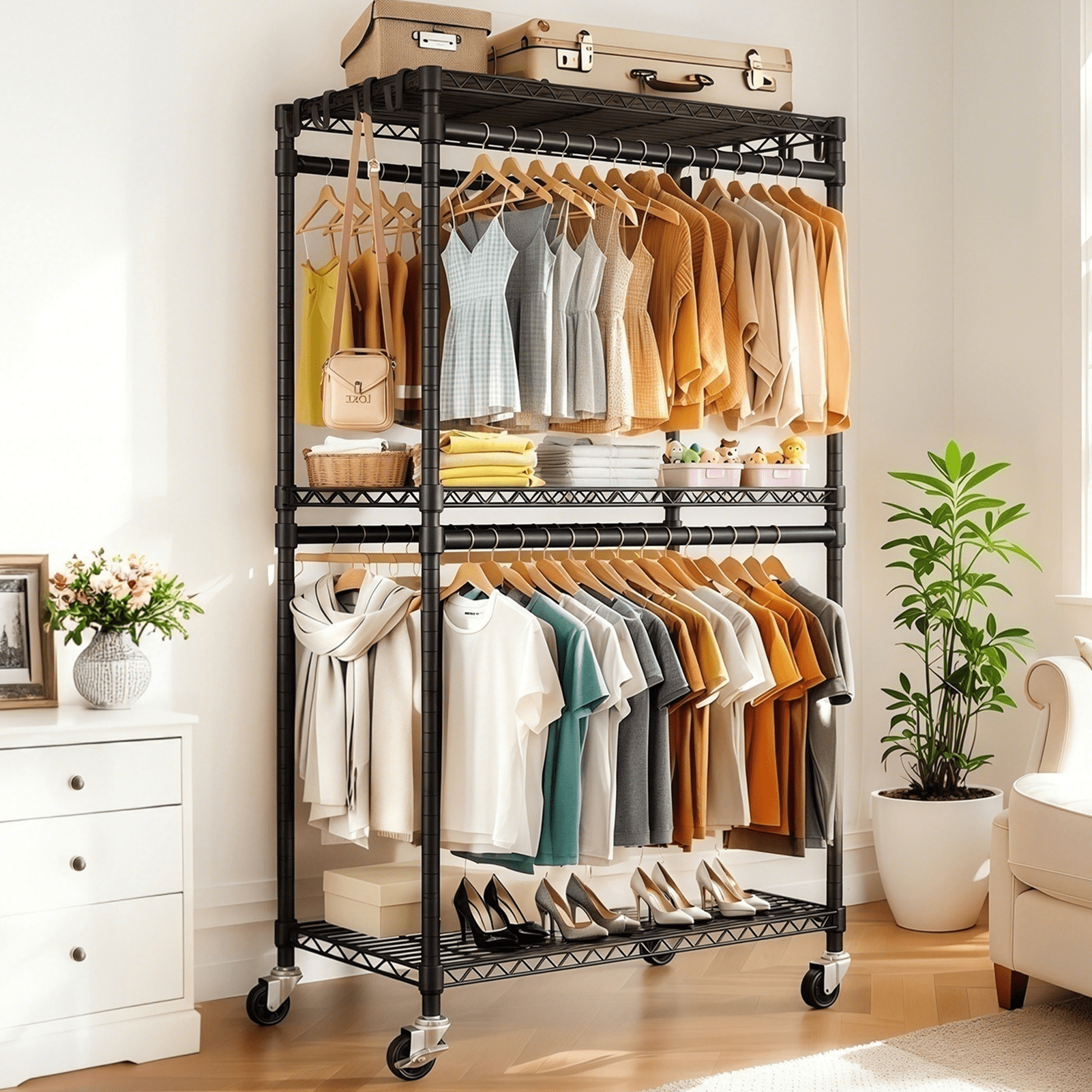Vacmaster Rolling Clothes Rack Heavy Duty,Standing hanging Garment ...