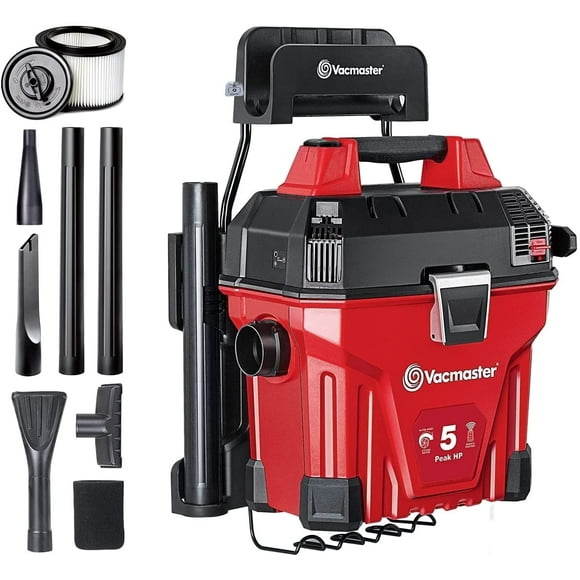 Vacmaster Wet/Dry Wall-Mount Vacuum 5 Gallon 5 Peak HP with Remote Control Operation, 11' x 1-7/8" Standard Hose, VWMB508 1101