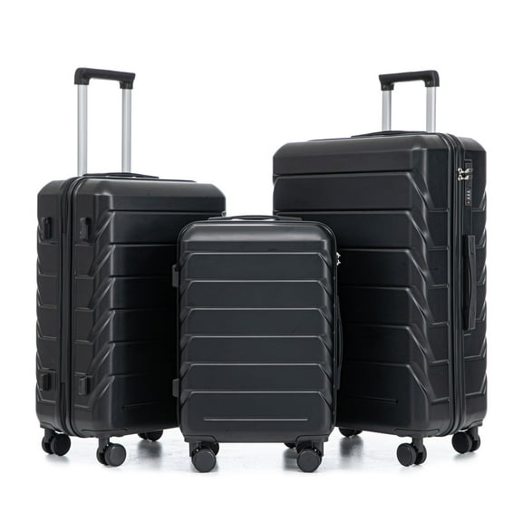 Vacmaster luggage set,3 piece luggage sets with spinner wheels,Lightweight Hardshell Luggage Sets,with TSA Lock,20" Carry-On, 24”& 28” large Checked Luggage,for Extended Travel,Black