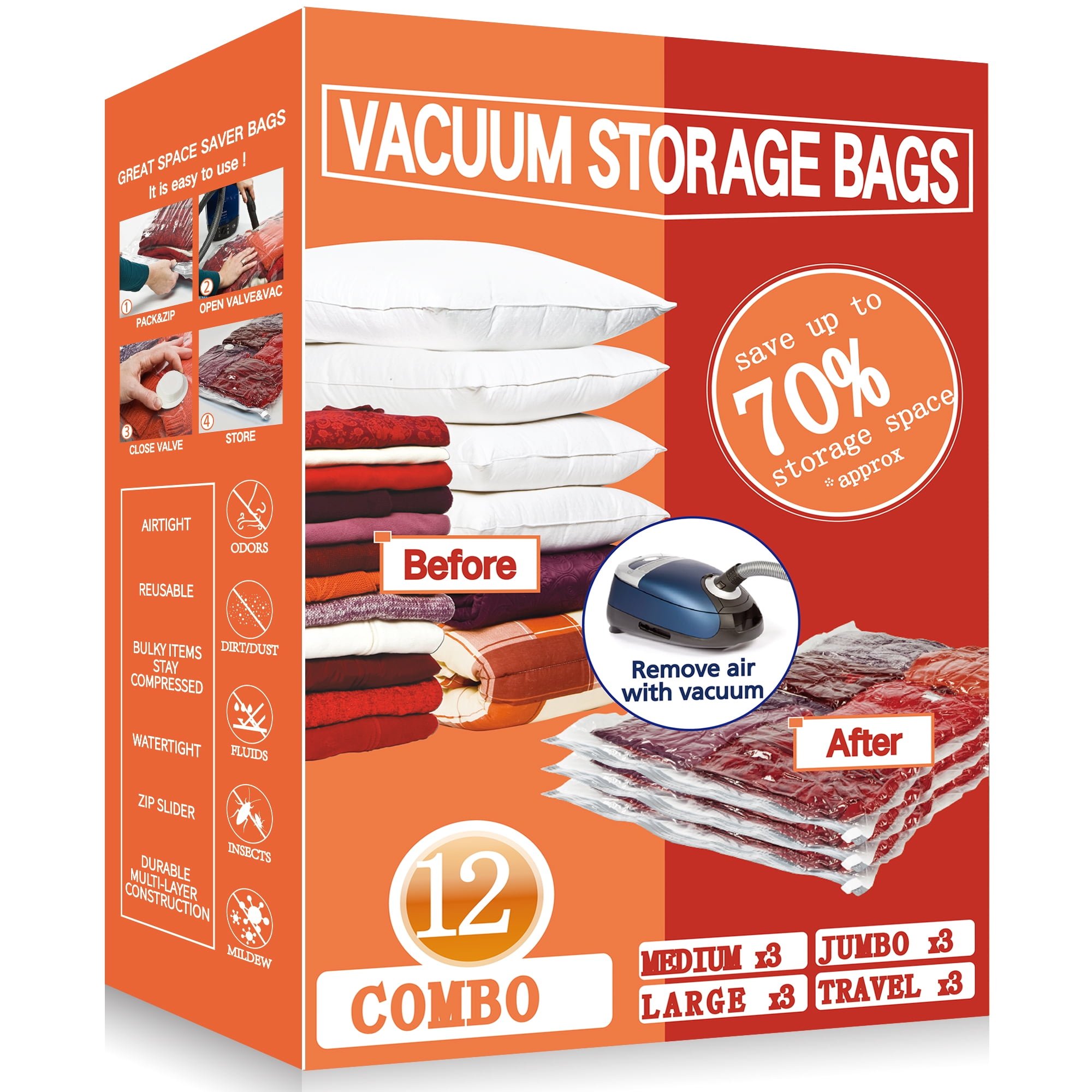 WiseWater 10 Pieces Vacuum Storage Bags Space Saver Compression Bags with  Hand Pump 