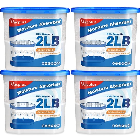 Vacplus Moisture Absorber Buckets Large Capacity Dehumidifier and Humidity Absorber for Closet, Basement, Bathroom, RV, and Storage Areas, Unscented, 2 lbs, 4 Pack