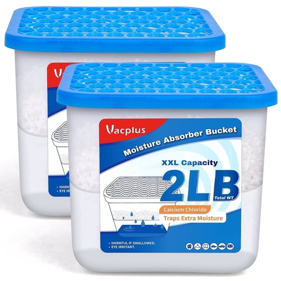 Vacplus 2 Lb Moisture Absorber Bucket, 2 Count, Calcium Chloride Dehumidifier for Basement, Closet & Bathroom