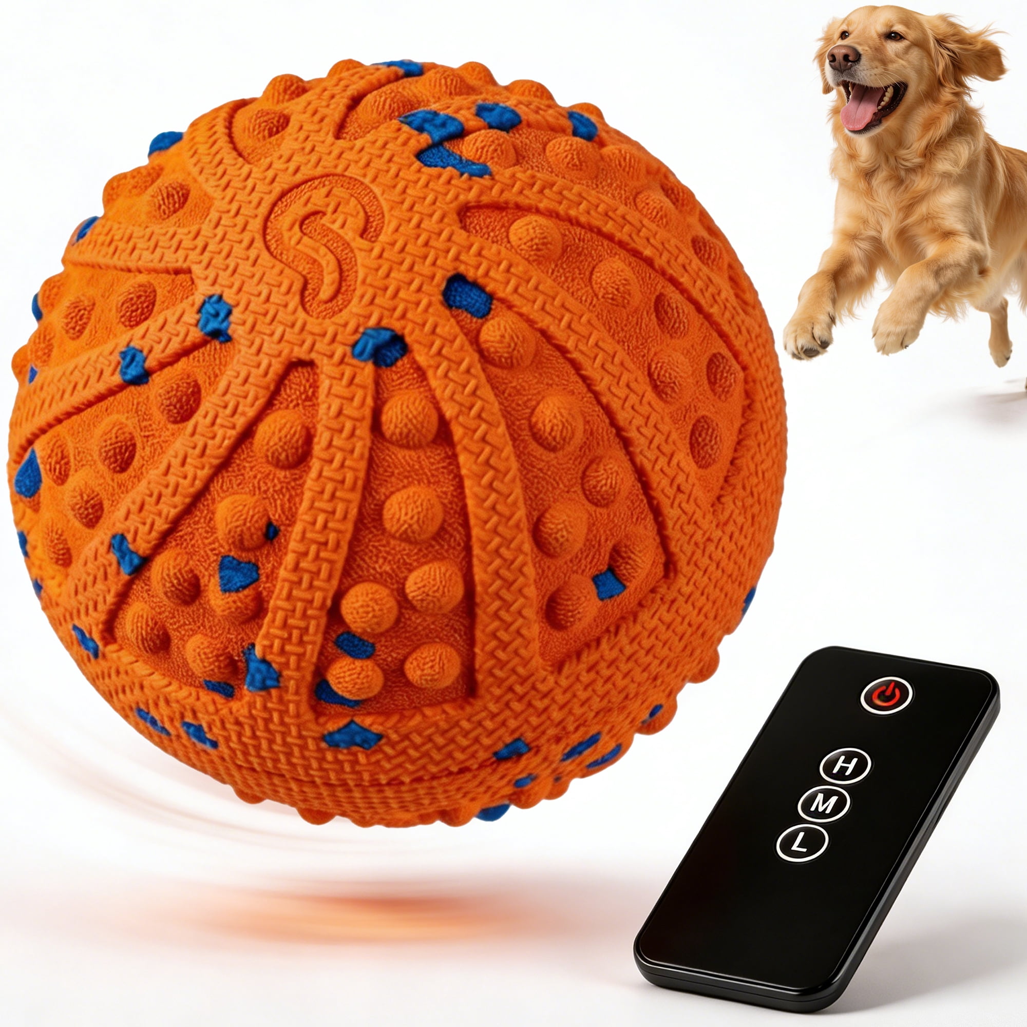 Vacqueen Interactive Automatic Rolling Dog Ball, ETPU Waterproof with Remote Control Dog Toys,Orange