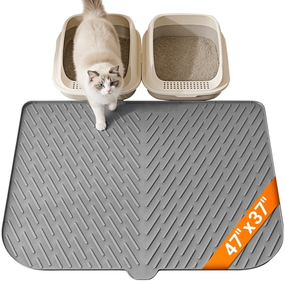 Vacqueen Silicone Waterproof/Urineproof & Non-Slip Rubber Cat Litter Mat with Lip, Large: 47.2 x 37.4 in