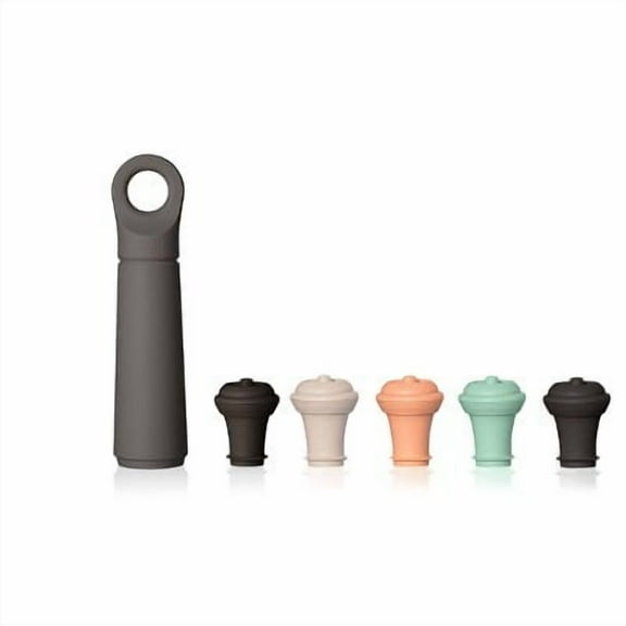 Vacu Vin Wine Saver Loop- Made with 98% Recycled Material- 1 Pump, Graphite with 5 Multi-Color Stoppers