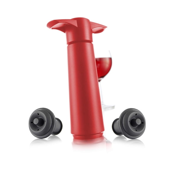 Vacu Vin Wine Saver Pump Red with Vacuum Wine Stopper - Keep Your Wine Fresh for up to 10 Days - 1 Pump 2 Stoppers - Reusable - Made in the Netherlands