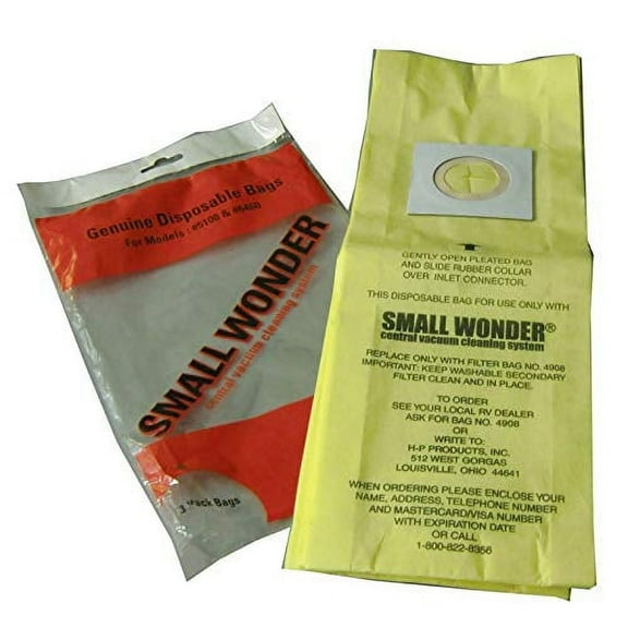 Vacuflo 5100 and 6460 Small Wonder Central Vacuum Cleaner Paper Bags 3 Pk Part - 4908