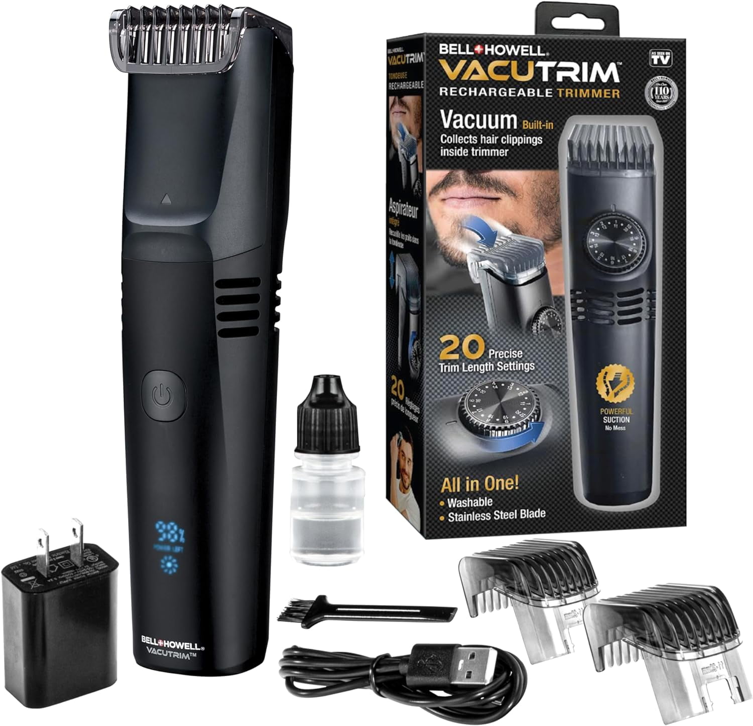 Bell Howell Vacutrim Deluxe Cordless Hair Trimmer Clipper with Titanium Blade LED Display Rechargeable Battery Walmart